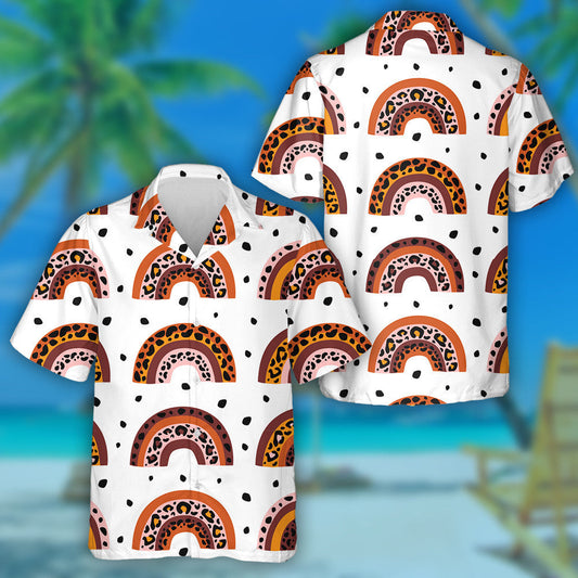 Tropical Style With Rainbow And Leopard Hawaiian Shirt, Hawaiian For Gift