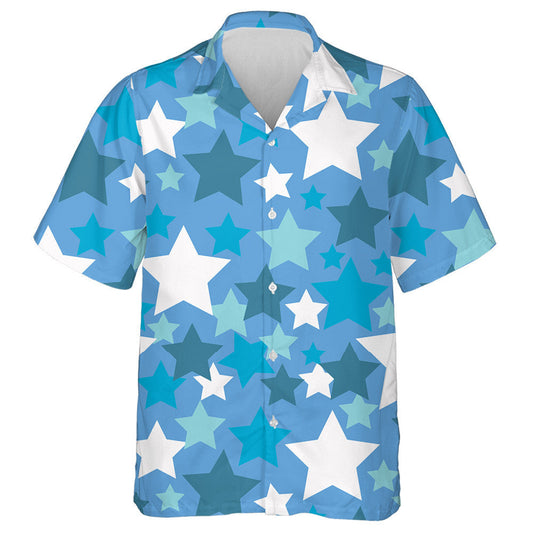 Patrún Glowing Blue And White Stars Pattern Lá Saoirse Léine Haváís, Bronntanas Léine Haváíais, Bronntanas Nollag