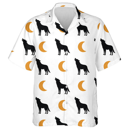 Simple Background With A Wolf And Moon Hawaiian Shirt,Hawaiian Shirt Gift, Christmas Gift
