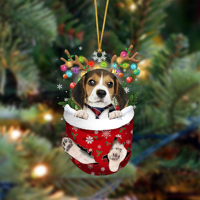 Beagle1-In Christmas Pocket Two Sides Christmas Plastic Hanging Ornament, Christmas Ornament Gift, Christmas Gift, Christmas Decoration