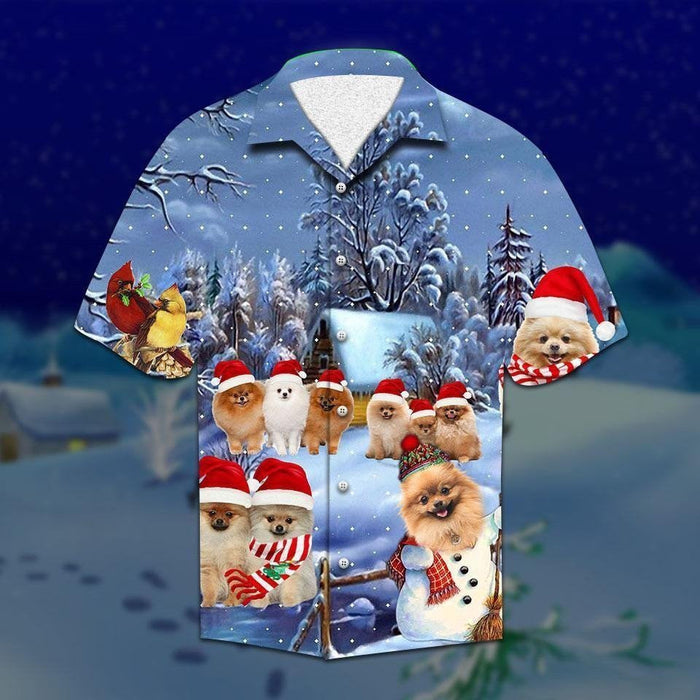 Funny Pomeranian Playing Outside On Christmas Hawaiian Shirt, Hawaiian Shirt Gift, Christmas Gift