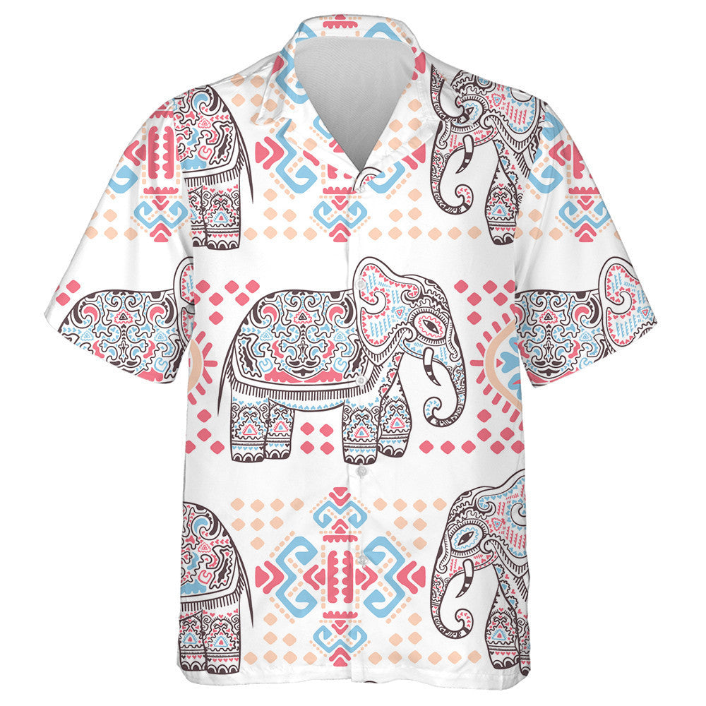 Indian Lotus Ethnic Elephant And Special Shapes Hawaiian Shirt, Hawaiian Shirt Gift, Christmas Gift