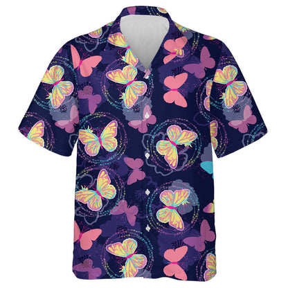 Bright Butterflies On Magic Circled Colorful Hawaiian Shirt, Hawaiian Shirt Gift, Christmas Gift