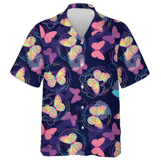 Bright Butterflies On Magic Circled Colorful Hawaiian Shirt, Hawaiian Shirt Gift, Christmas Gift