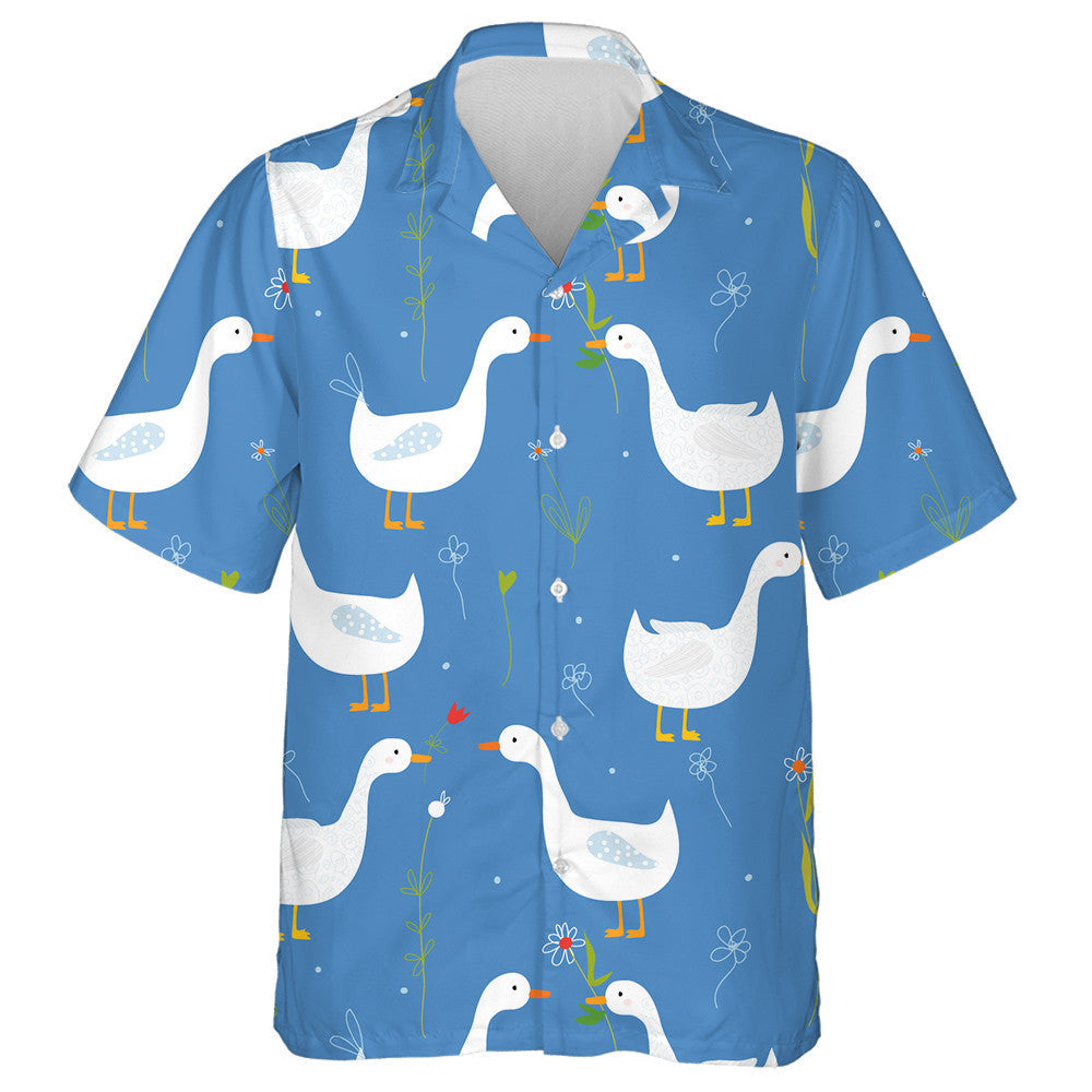Hand Drawn Funny With Duck And Flower Hawaiian Shirt, Hawaiian Shirt Gift, Christmas Gift