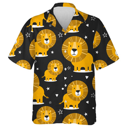 Lions Hearts And Stars On Black background Hawaiian Shirt, Hawaiian Shirt Gift, Christmas Gift