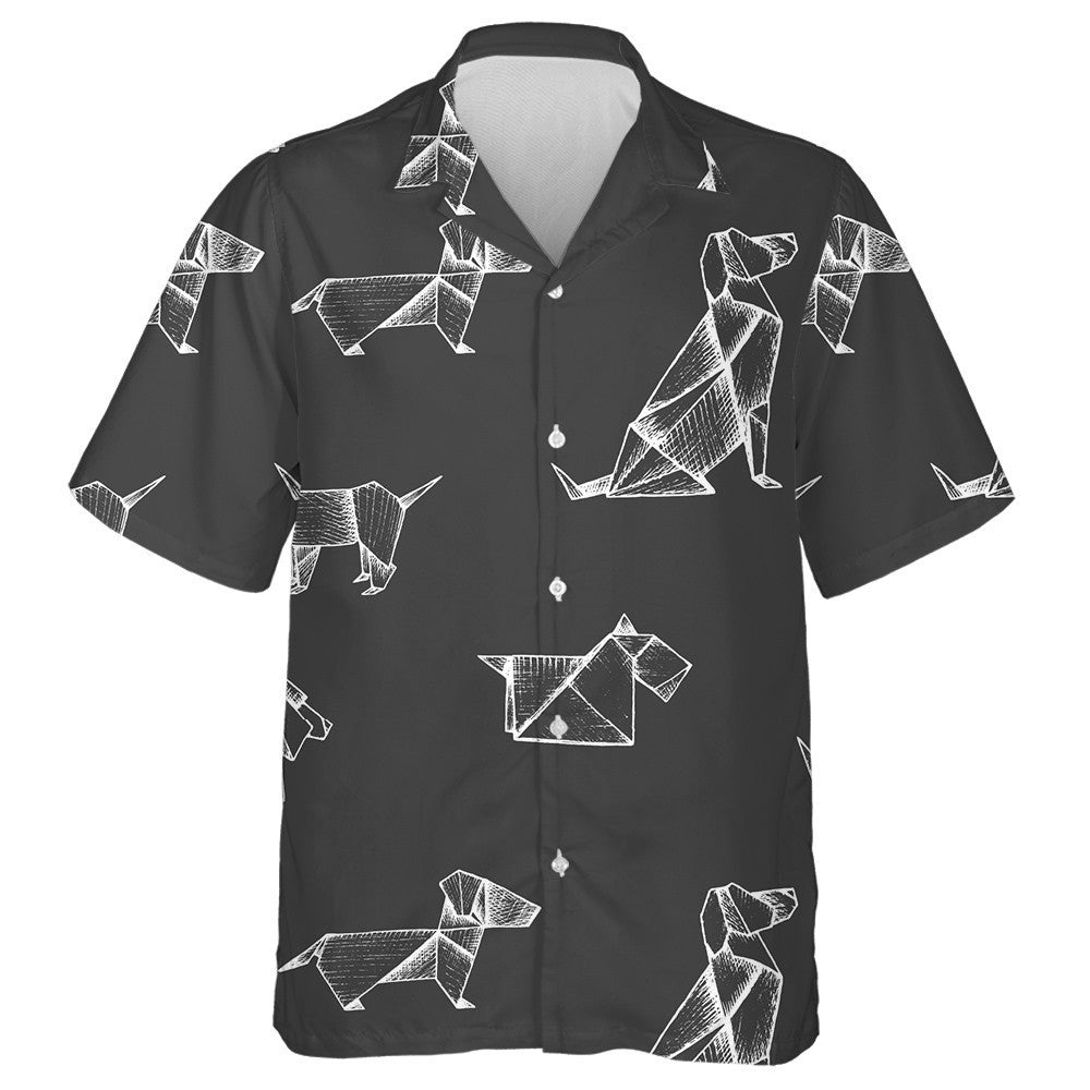 Origami With White Paper Dogs On Grey Hawaiian Shirt, Hawaiian Shirt Gift, Christmas Gift