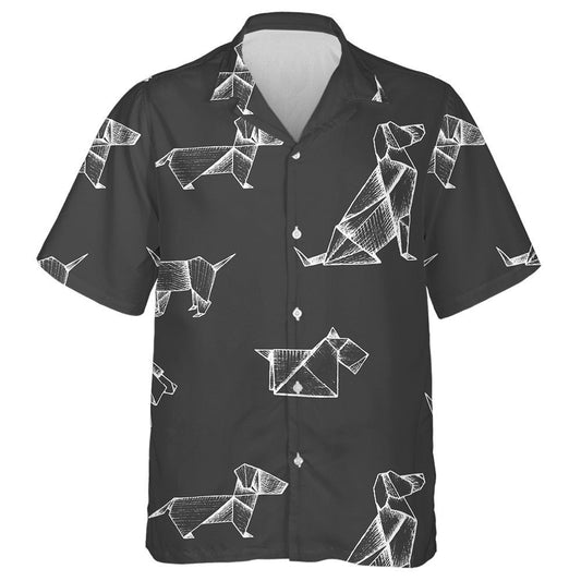 Origami With White Paper Dogs On Grey Hawaiian Shirt, Hawaiian Shirt Gift, Christmas Gift