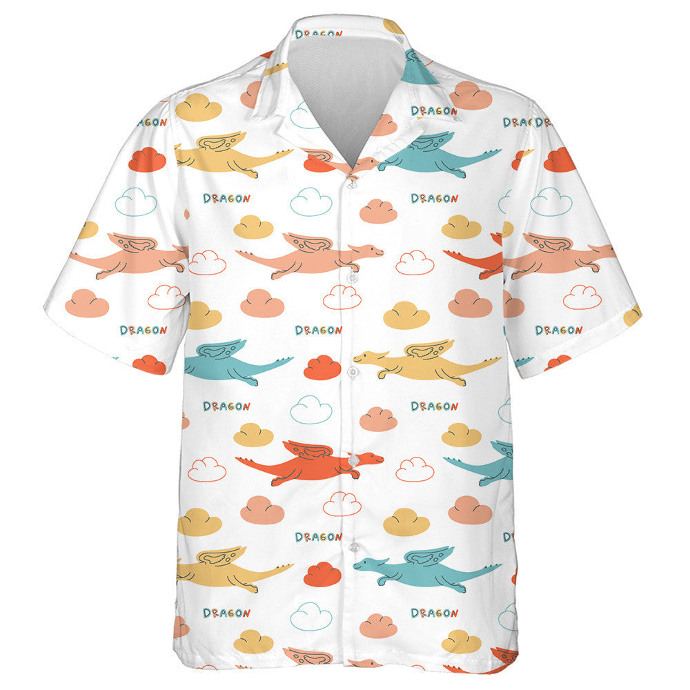 Colored Dragons And Clouds With Lettering Hawaiian Shirt, Hawaiian For Gift