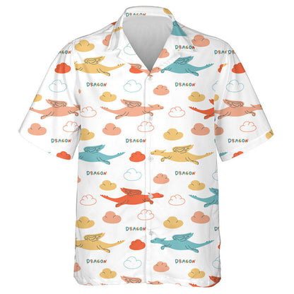 Colored Dragons And Clouds With Lettering Hawaiian Shirt, Hawaiian For Gift