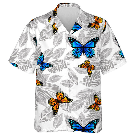 Graphic Duilleoga Liath Monacrómach le Féileacáin Léine Haváí, Bronntanas Léine Haváí, Bronntanas Nollag