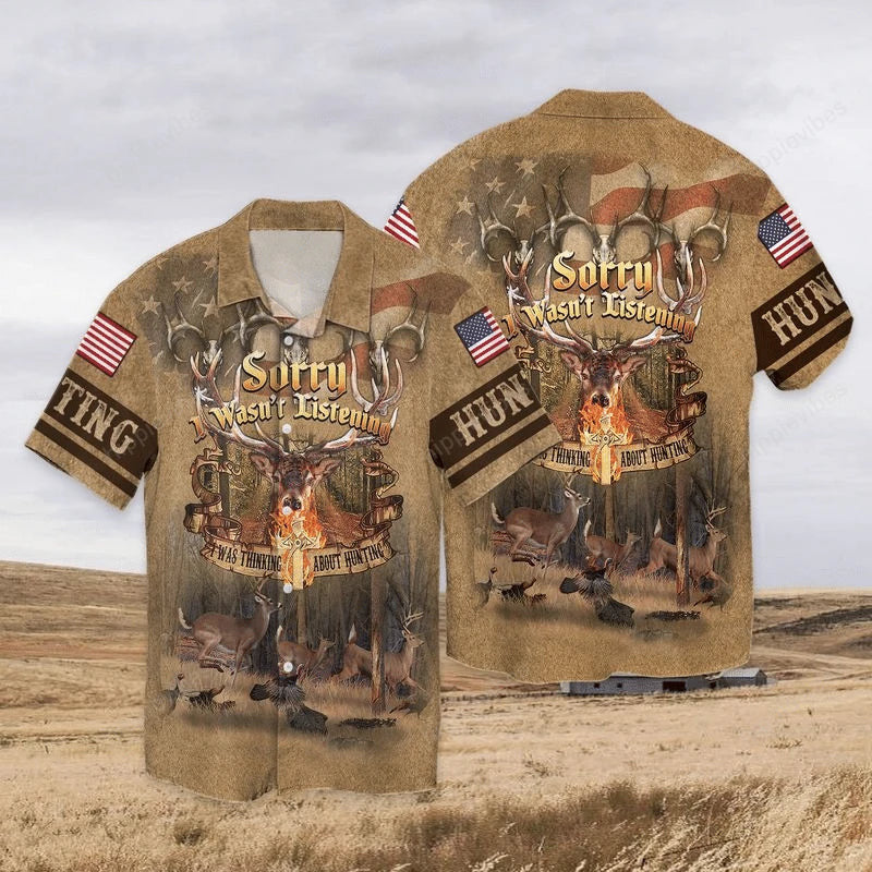 Thinking About Hunting Deer Brown Theme Hawaiian Shirt, Hawaiian Shirt Gift, Christmas Gift