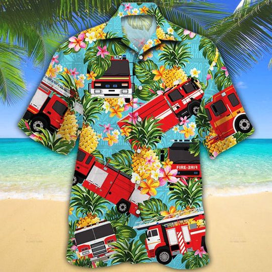 Firefighter Cars Pineapple hawaiian shirt_ Hawaiian Shirt Gift, Christmas Gift