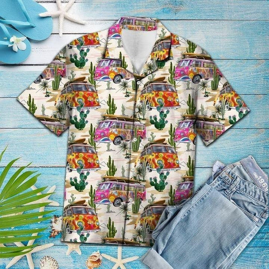 Cactus Hippie Hawaiian Aloha Shirt Unisex Full Size Adult Colorful Hawaiian Shorts Beach Short Sleeve, Hawaiian Shirts -Hawaiian Shirt Gift, Christmas Gift
