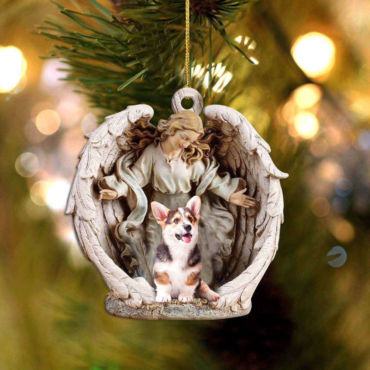 corgi (2)-Angel Hug Winter Love Two Sided Christmas Plastic Hanging Ornament, Christmas Gift, Christmas Decoration