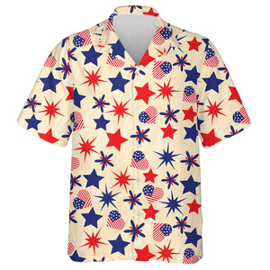 Stylized Icons Of Independence Day Illustration On Yellow Background Hawaiian Shirt, Hawaiian Shirt Gift, Christmas Gift