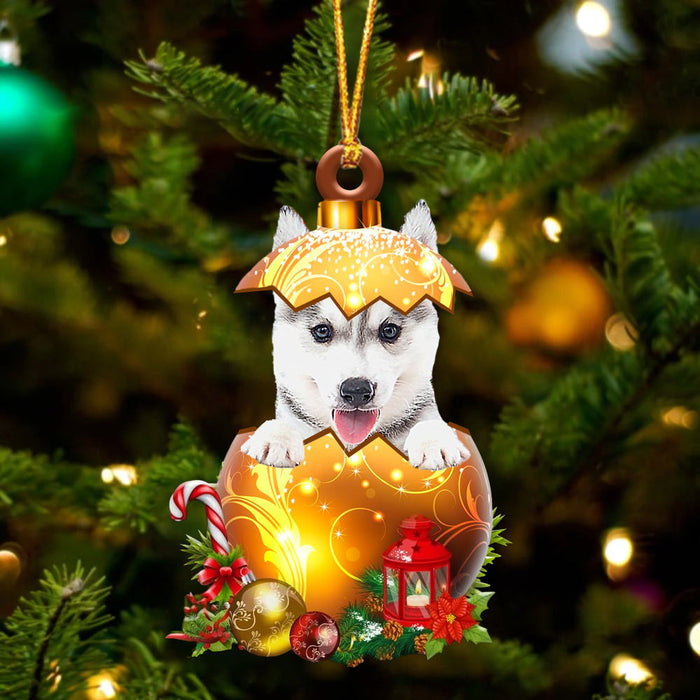 Cute Husky In Golden Egg Christmas Ornament, Pet Love Gift, Christmas Ornament, Christmas Gift