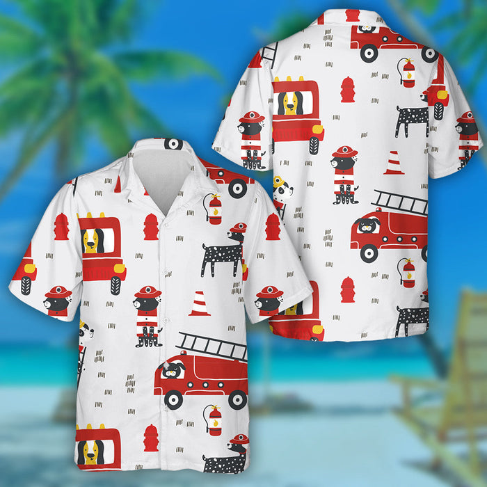 Little Fire Dogs In Cartoon Background Hawaiian Shirt, Hawaiian For Gift