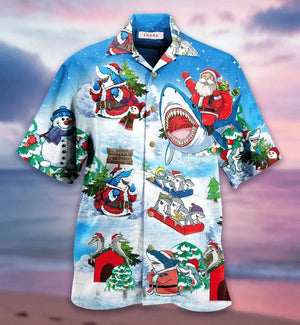 Get Now Christmas Shark And Santa Pattern Hawaiian Shirt, Hawaiian Shirt Gift, Christmas Gift