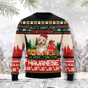 Havanese More Time unisex womens & mens, couples matching, friends, funny family ugly christmas holiday sweater gifts, Christmas Ugly Sweater