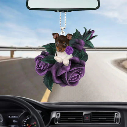 Rat Terrier In Purple Rose Car Hanging Ornament, Christmas Decoration