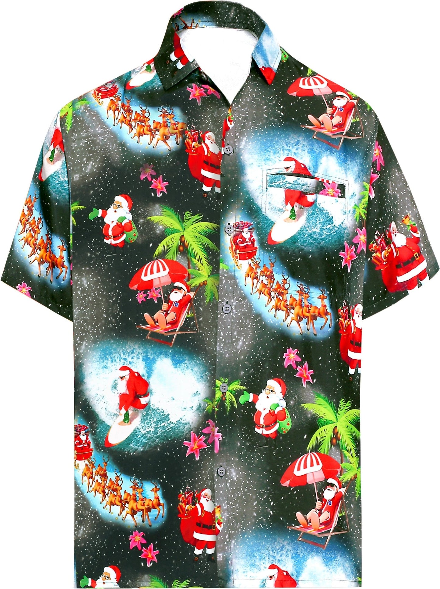 Sledge Dogs And Santa Christmas Design Hawaiian Shirt,Hawaiian Shirt Gift, Christmas Gift
