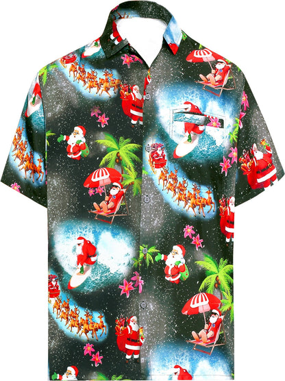 Sledge Dogs And Santa Christmas Design Hawaiian Shirt,Hawaiian Shirt Gift, Christmas Gift