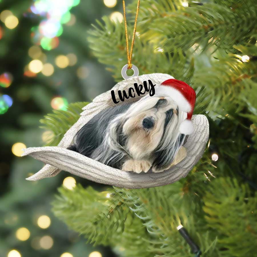 Bearded Collie Sleeping Angel Christmas Flat Acrylic Dog Ornament Memorial Dog Gift,Christmas Shape Ornament, Happy Christmas Ornament, Christmas Ornament Gift, Christmas Gift, Christmas Decoration