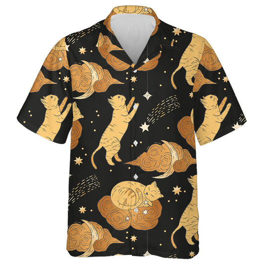 Celestial Cat Animal With Moon And Cloud Hawaiian Shirt, Hawaiian Shirt Gift, Christmas Gift