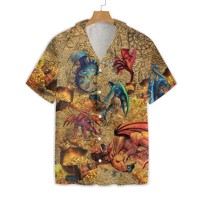 Golden Dragons With Treasure Background Hawaiian Shirt,Hawaiian Shirt Gift, Christmas Gift