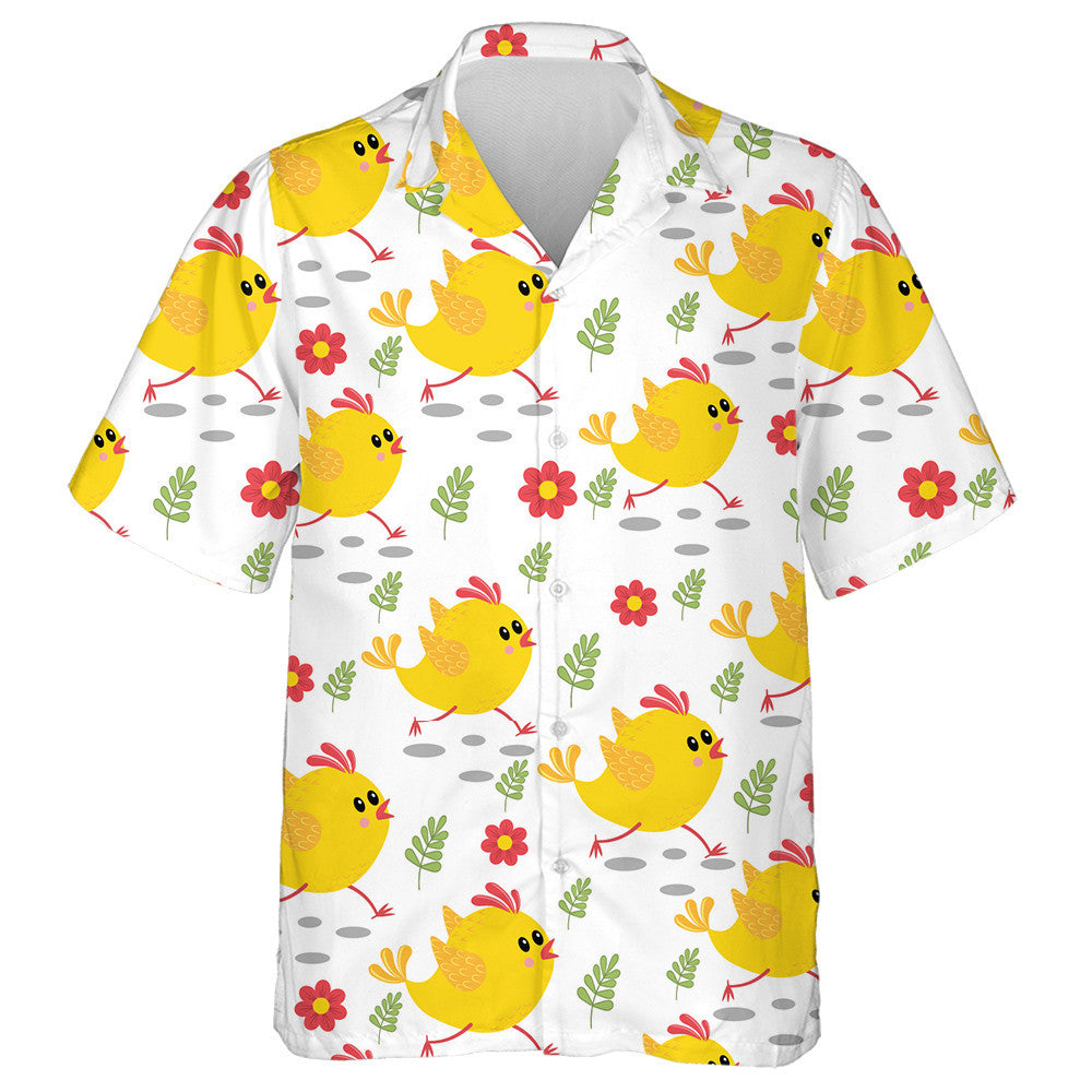 Running Chickens With Flowers And Butterflies Hawaiian Shirt,Hawaiian Shirt Gift, Christmas Gift