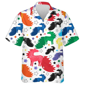 Rainbow Colors And Black Horses With Asymmetric Disproportion Tales Hawaiian Shirt, Hawaiian Shirt Gift, Christmas Gift