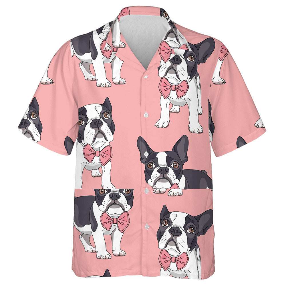Cartoon Bulldog With Pink Bow Tie Hawaiian Shirt, Hawaiian For Gift