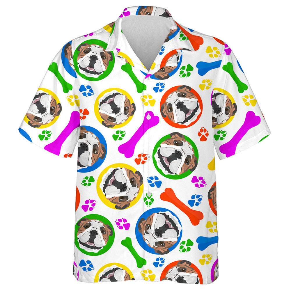 Colorful And Playful English Bulldog Circled Hawaiian Shirt, Hawaiian For Gift