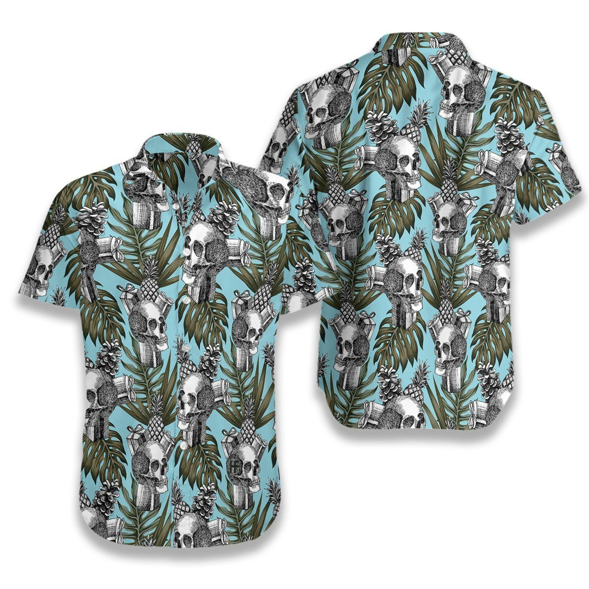 Skull Gift Pine Apple Cone Tropical Pattern Hawaiian Shirt, Hawaiian Shirt Gift, Christmas Gift