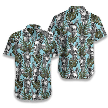 Skull Gift Pine Apple Cone Tropical Pattern Hawaiian Shirt, Hawaiian Shirt Gift, Christmas Gift