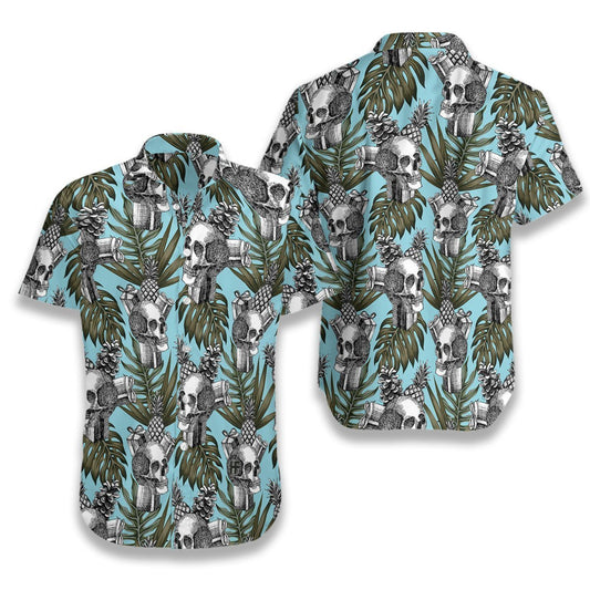 Skull Gift Pine Apple Cone Tropical Pattern Hawaiian Shirt, Hawaiian Shirt Gift, Christmas Gift