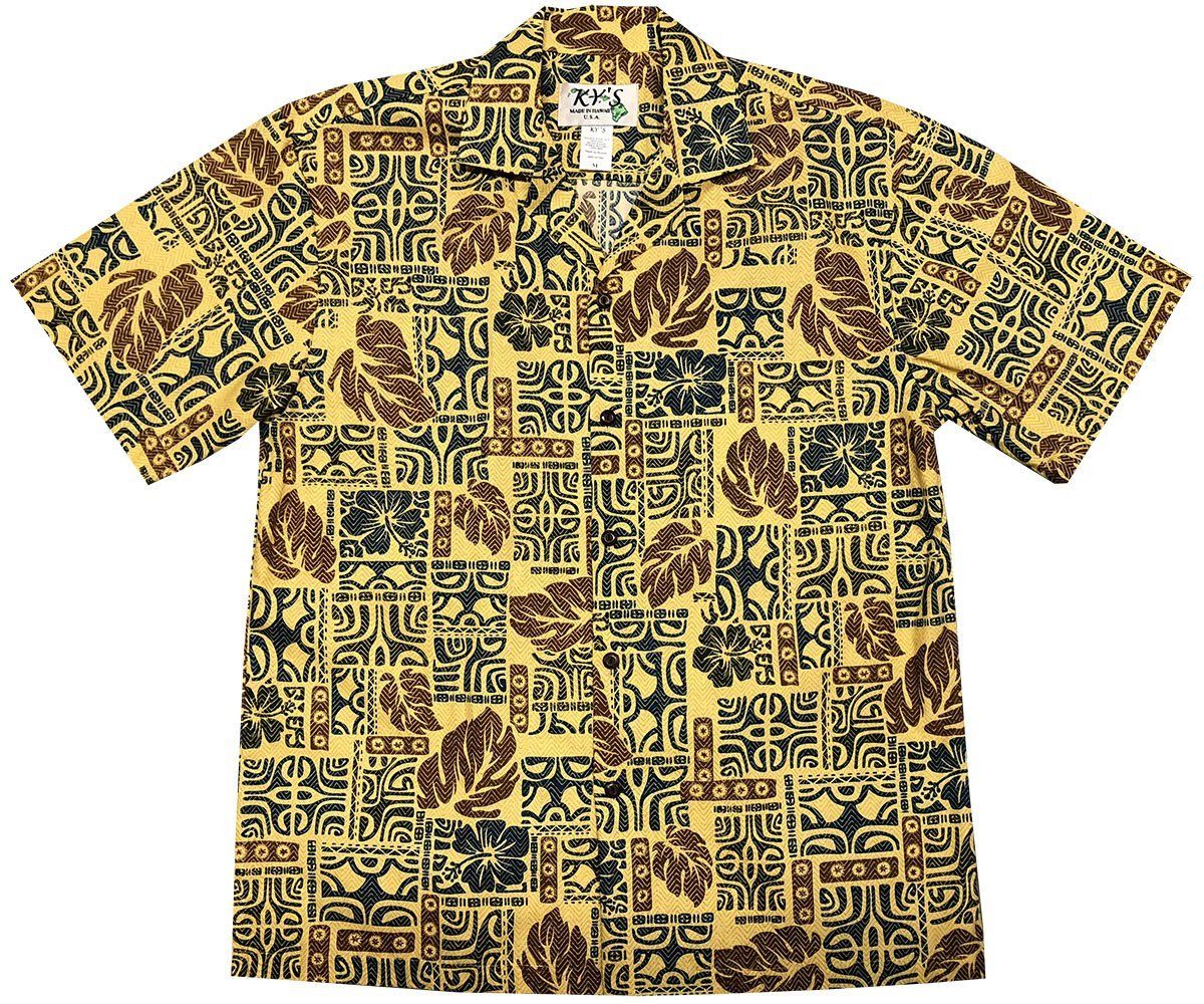 Glyph Garden Yellow Hawaiian Aloha Shirt Hawaiian Shorts Beach Short Sleeve, Hawaiian Shirt Gift, Christmas Gift