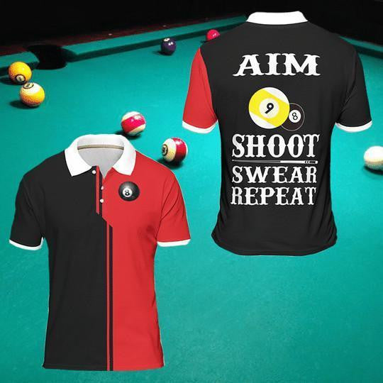 Billiard Aim Shoot Swear Repeat Design Hawaiian Shirt,Hawaiian Shirt Gift, Christmas Gift