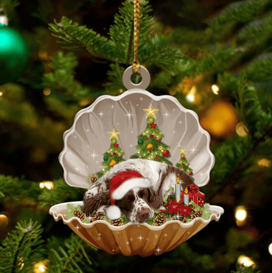 Cute English Springer Spaniel Sleeping in Pearl Dog Christmas Ornament Flat Acrylic, Christmas Gift,Christmas Decoration