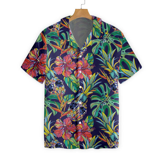 Tropical Coolest Pineapple Hawaiian Shirt Dark Blue Background,Hawaiian Shirt Gift, Christmas Gift