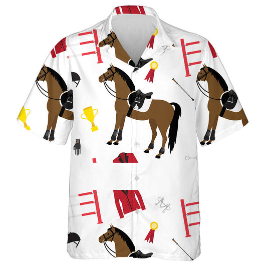 Cartoon Horse Riding Equipment Isolated On White Hawaiian Shirt, Hawaiian Shirt Gift, Christmas Gift