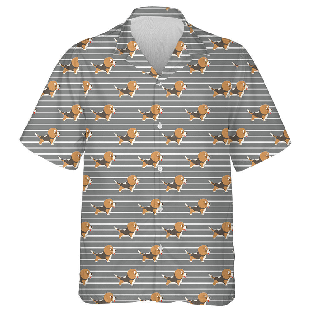 Cute Beagle Dog Repeat On White Striped Hawaiian Shirt, Hawaiian Shirt Gift, Christmas Gift