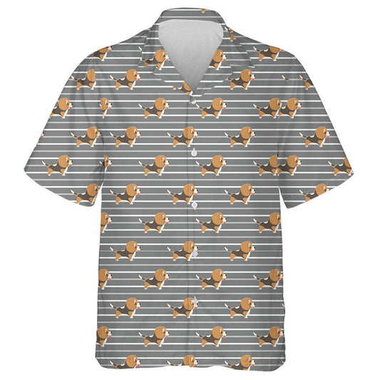 Cute Beagle Dog Repeat On White Striped Hawaiian Shirt, Hawaiian Shirt Gift, Christmas Gift