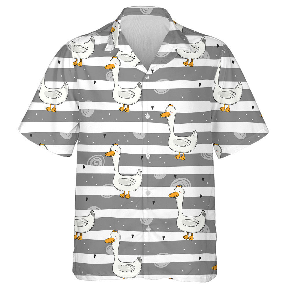 Hand Drawn Cute Duck On Grey Line Hawaiian Shirt, Hawaiian Shirt Gift, Christmas Gift