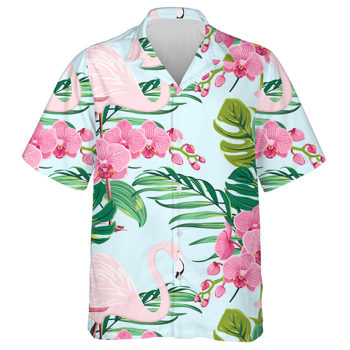 Pink Flamingo With Phalaenopsis Orchid Flower Hawaiian Shirt,Hawaiian Shirt Gift, Christmas Gift