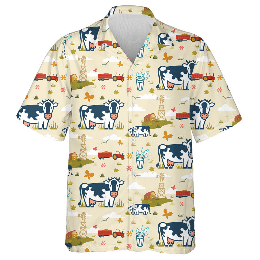 Hand Draw Cows On A Farm Background Hawaiian Shirt, Hawaiian Shirt Gift, Christmas Gift