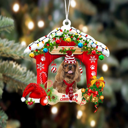 Cavalier King Charles Spaniel-Christmas House Two Sided Christmas Plastic Hanging Ornament, Happy Christmas Ornament, Christmas Gift, Christmas Decoration