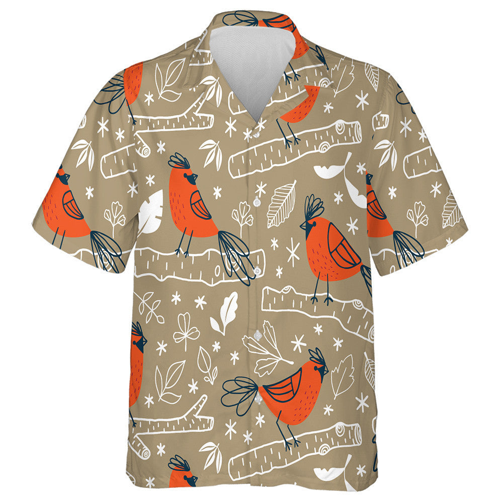 Little Cartoon Red Cardinal Bird And Branches Hawaiian Shirt, Hawaiian Shirt Gift, Christmas Gift