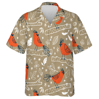 Little Cartoon Red Cardinal Bird And Branches Hawaiian Shirt, Hawaiian Shirt Gift, Christmas Gift